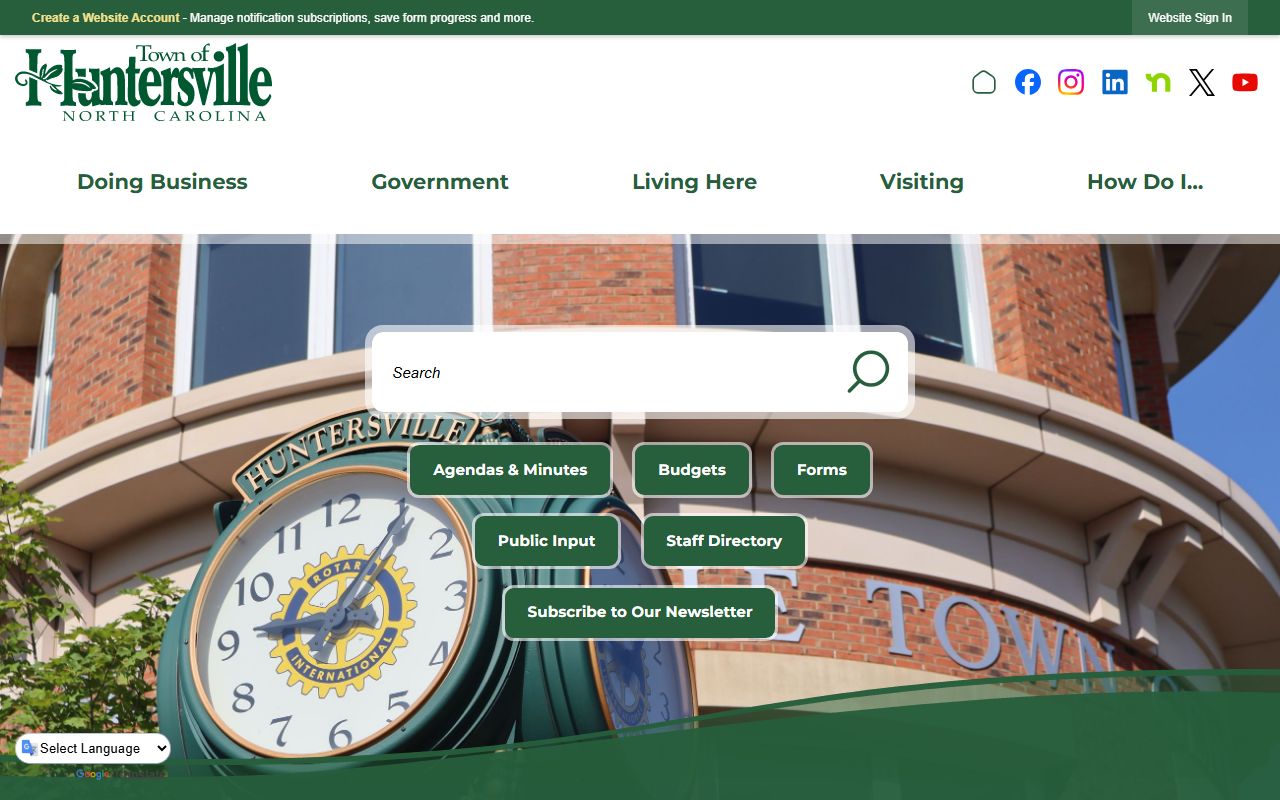 Huntersville town government building for death record information