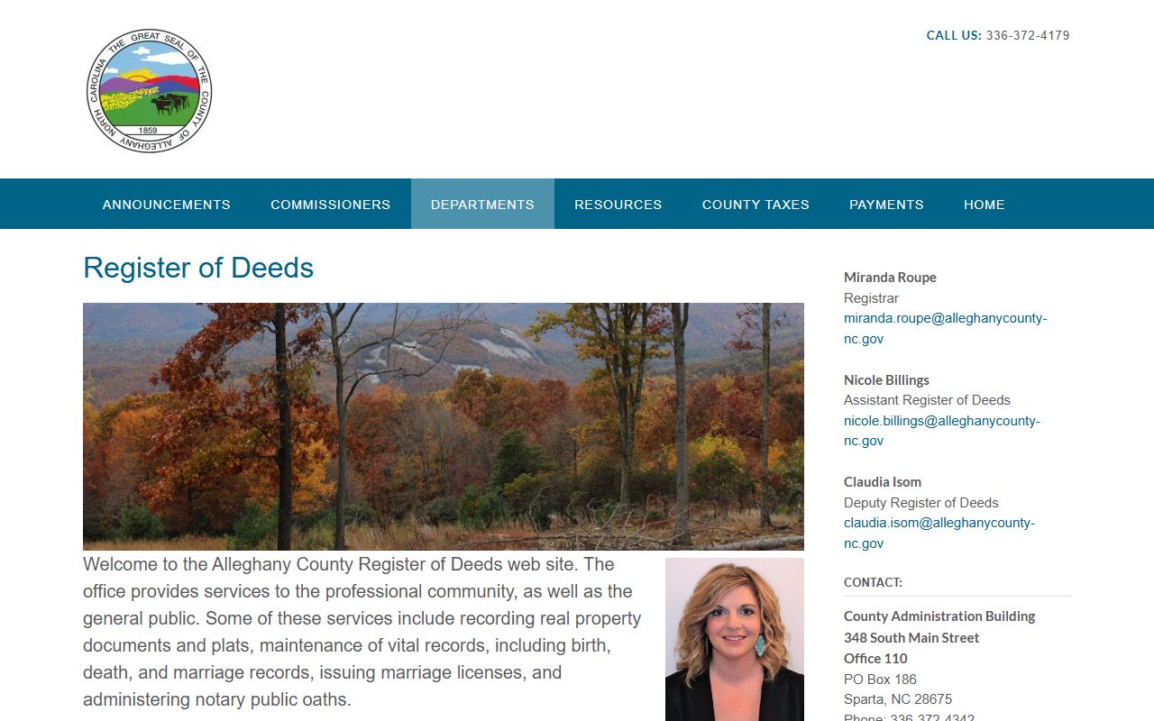 Alleghany County Register of Deeds website for death index records