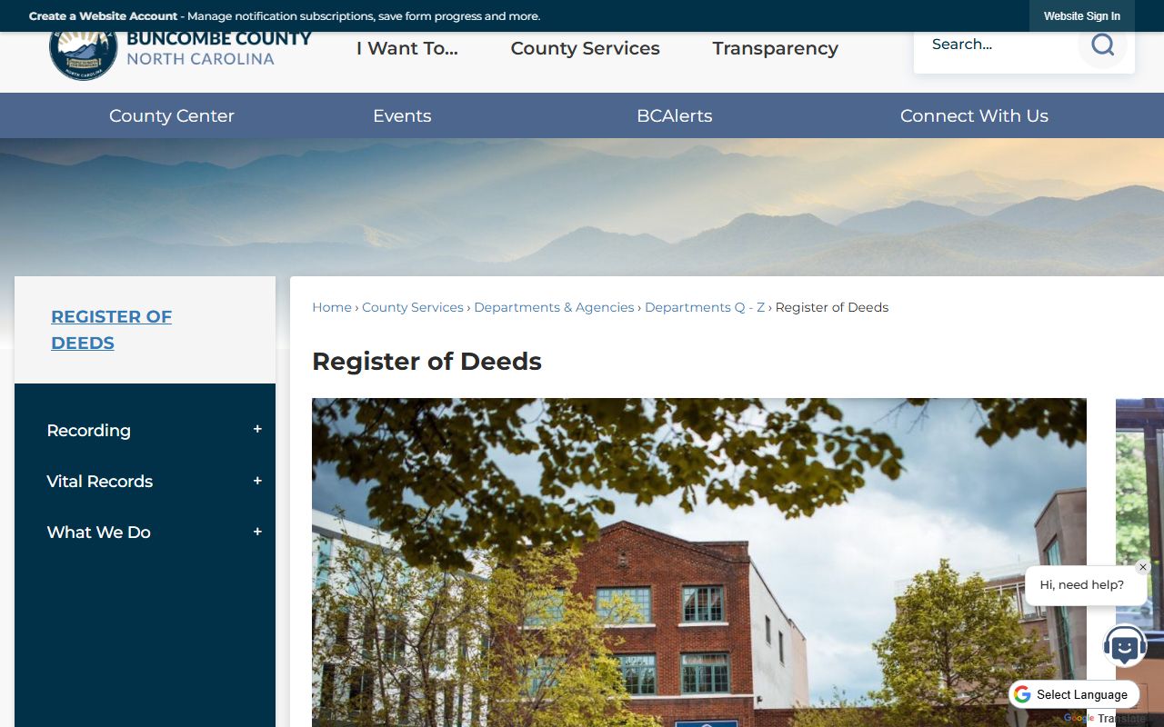 Buncombe County Register of Deeds office for death index searches