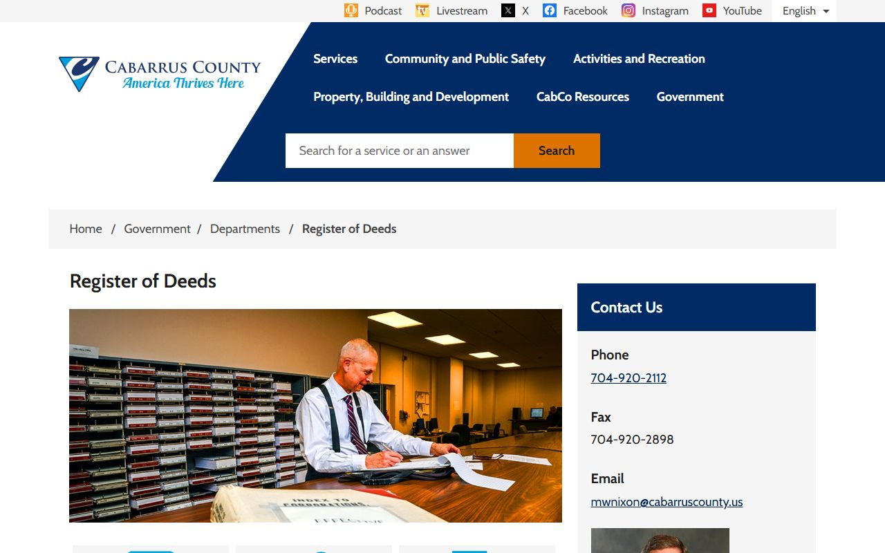 Cabarrus County Register of Deeds website for death records