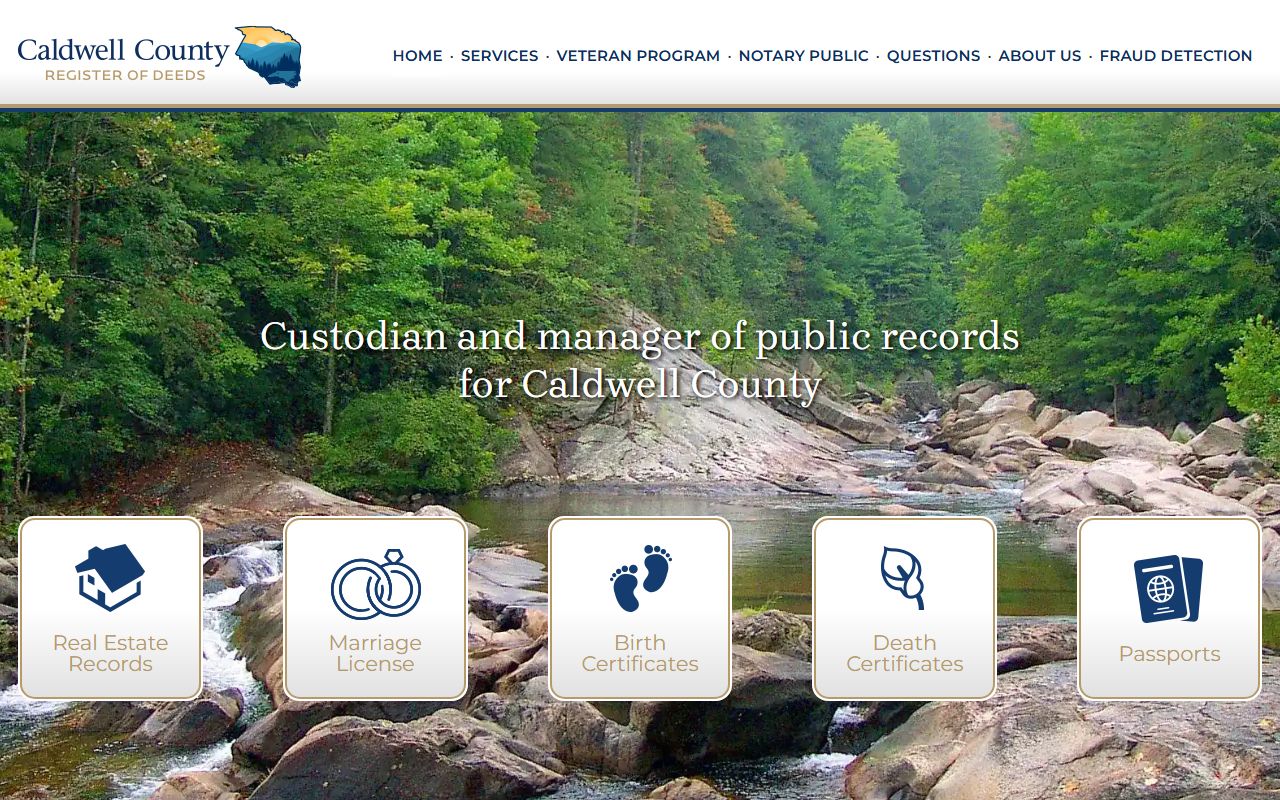 Caldwell County Register of Deeds website for death records