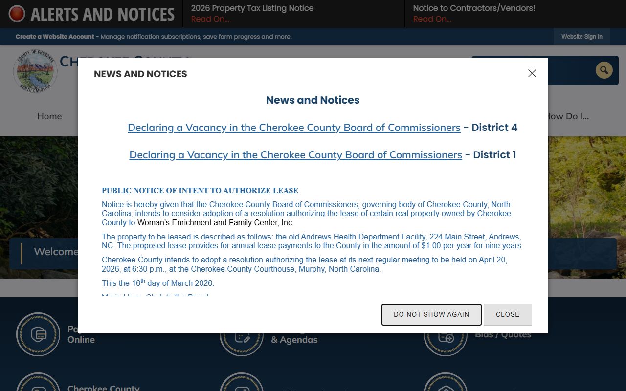 Cherokee County government website for death index records