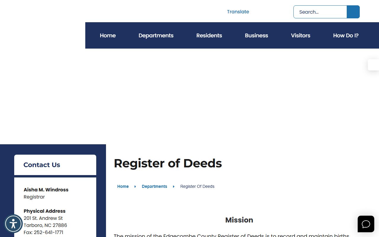 Edgecombe County Register of Deeds page for death records