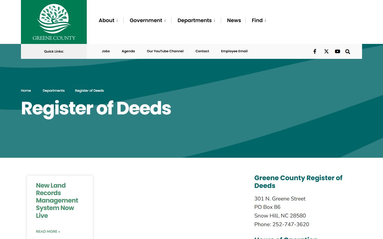 Greene County Register of Deeds office for death index records