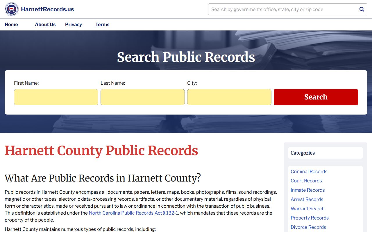 Harnett County public records search for death index data