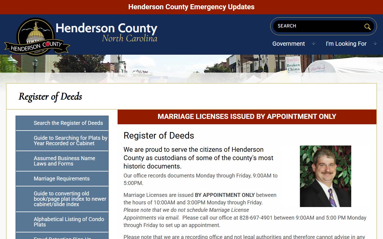 Henderson County Register of Deeds for death index record access