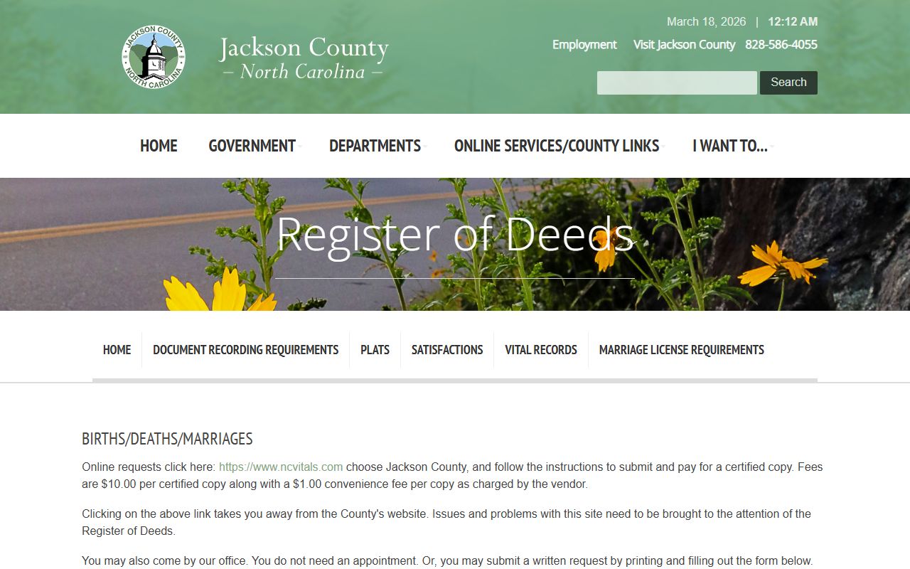 Jackson County vital records page for death index information