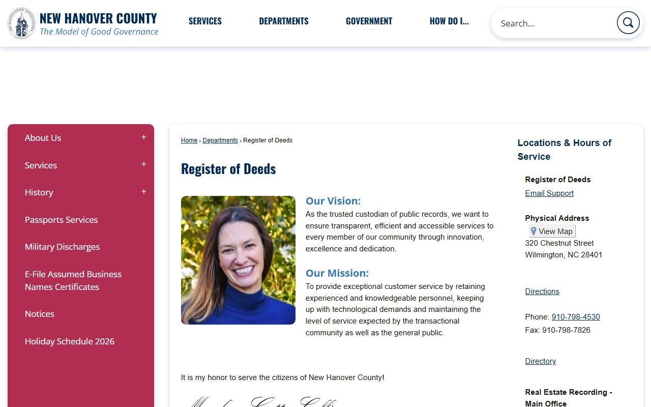 New Hanover County Register of Deeds website for death records