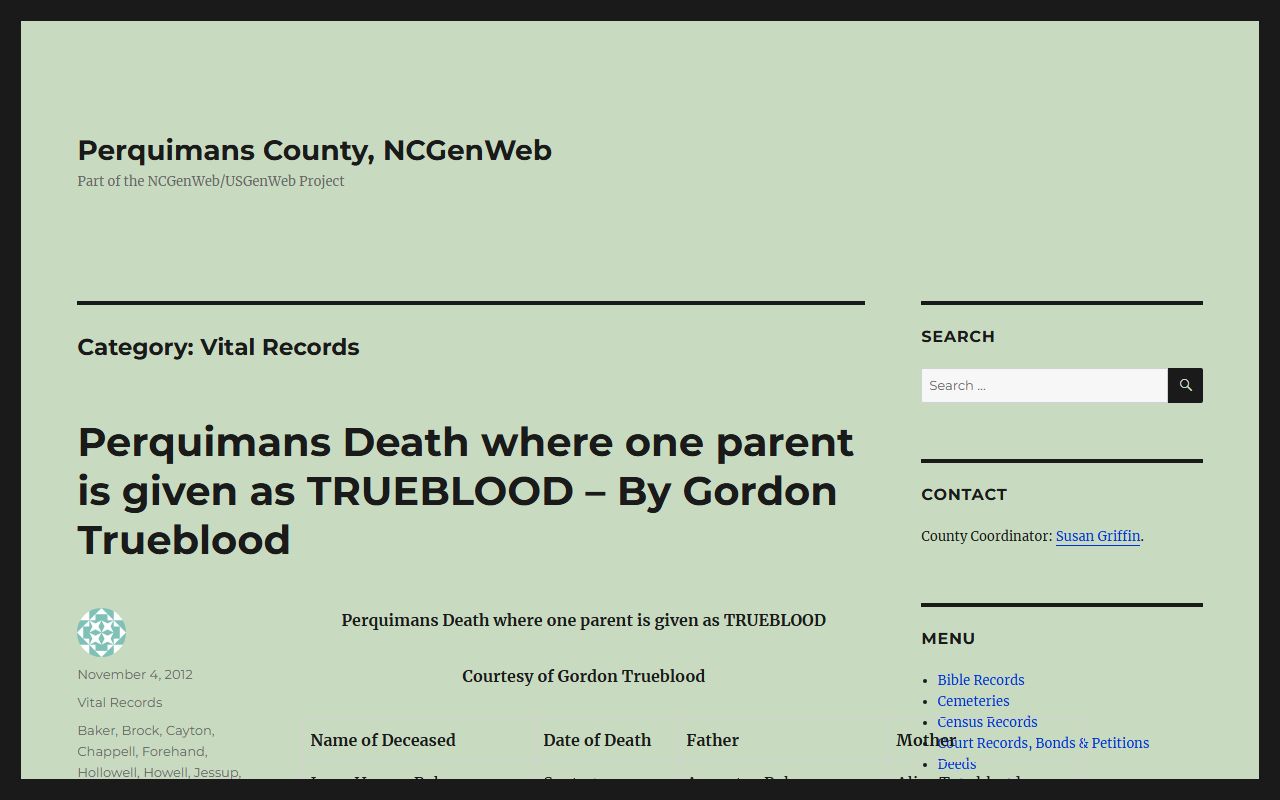 Perquimans County genealogy resources for death records research