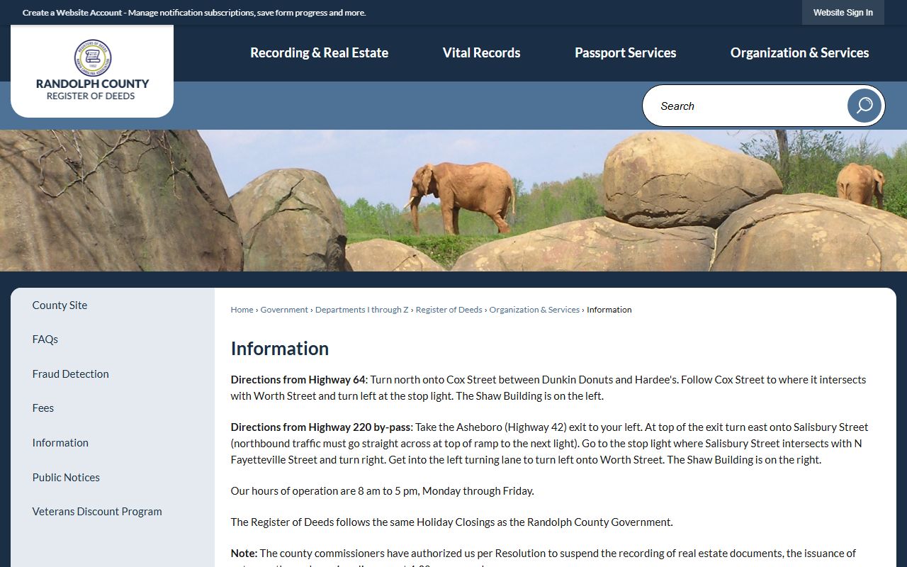 Randolph County records information page for death certificates