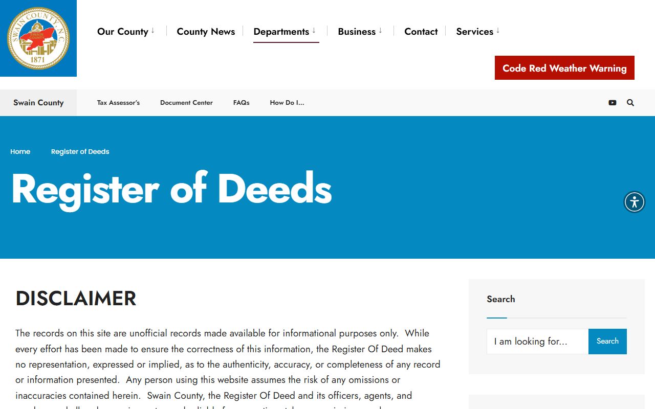Swain County Register of Deeds department page for death records