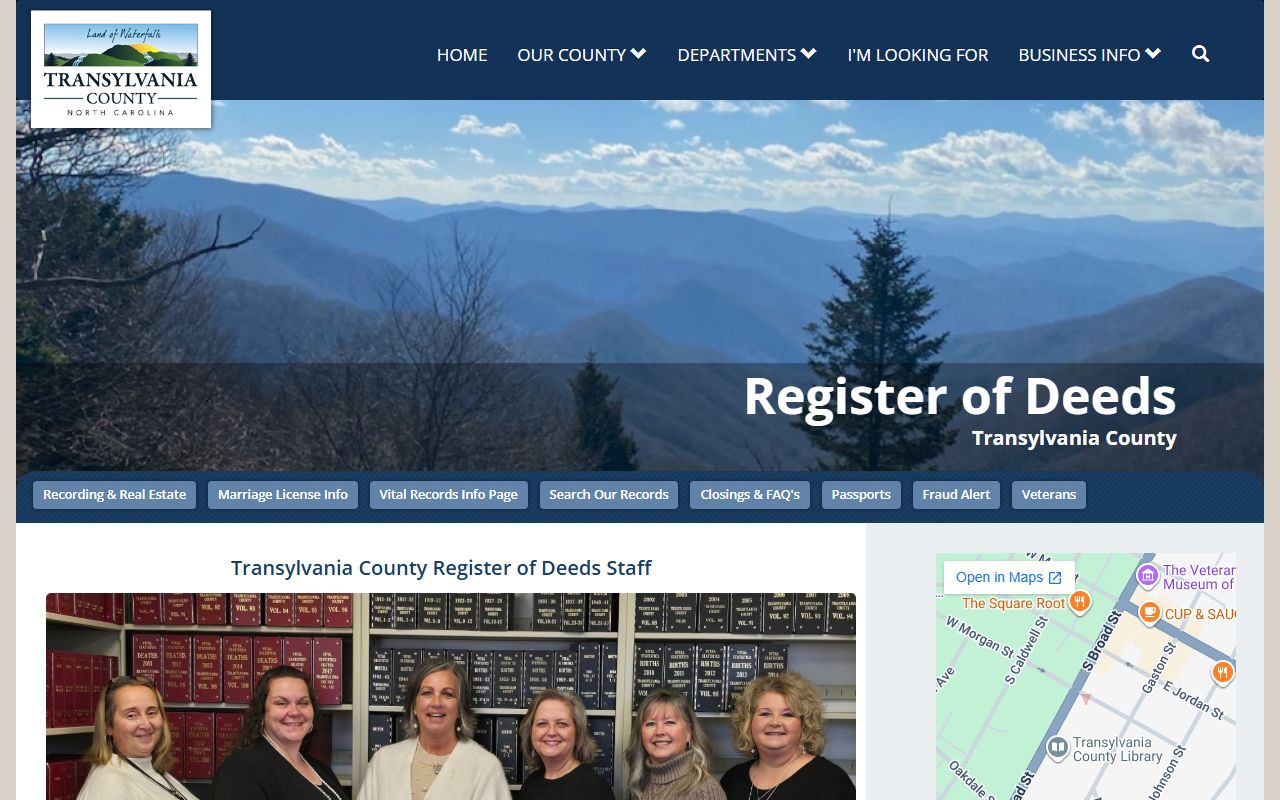 Transylvania County Register of Deeds department page for death records
