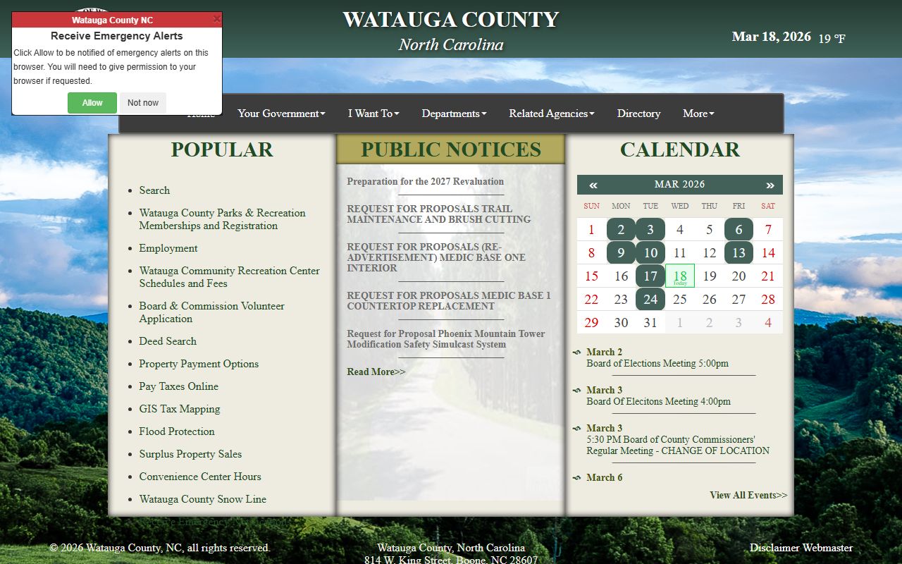 Watauga County government website for death index records