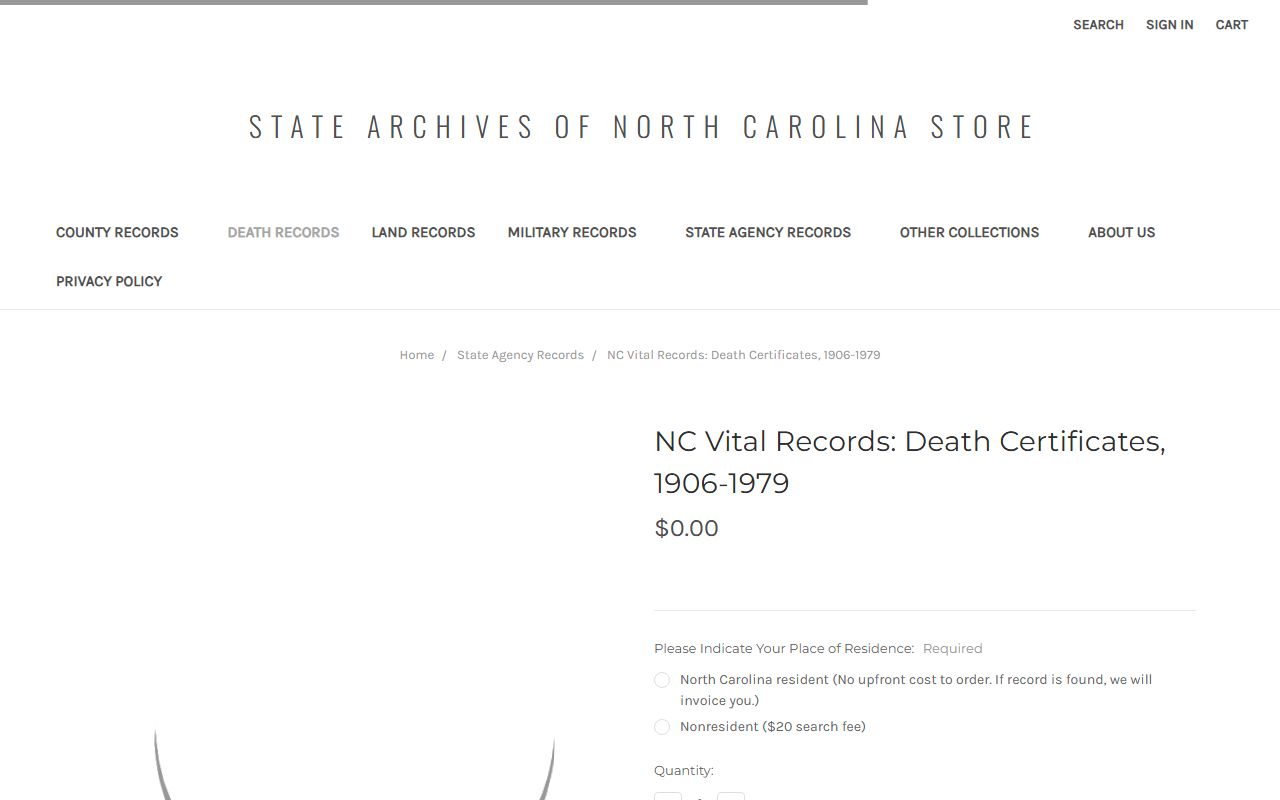 North Carolina death index archives store for historical certificates