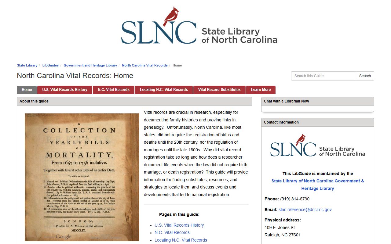 North Carolina State Library death index vital records guide